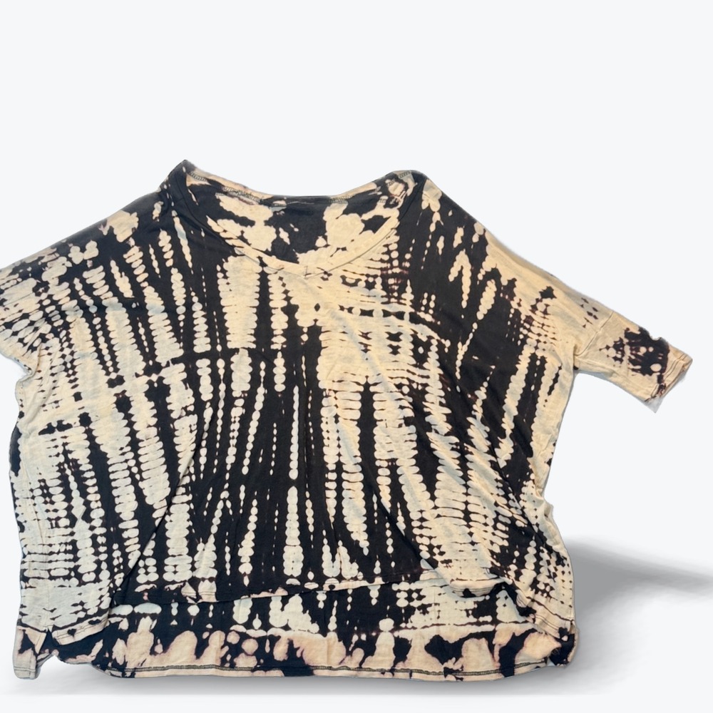 Ella Moss Dolman Sleeve V-Neck Top Oversized Tie Dye Black Cream Womens XS